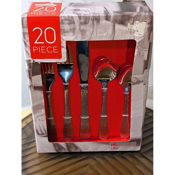 EuroHome 20 Piece Set Service for 4 18/0 Stainless Steel Hammered Silverware New - Picture 3 of 6